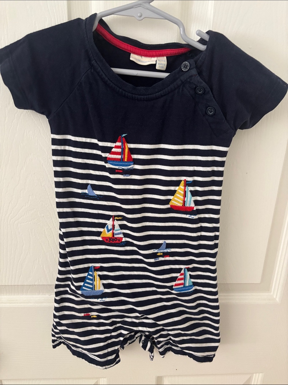 JoJo Maman Bebe Navy and White Striped Sailboat One-Piece
